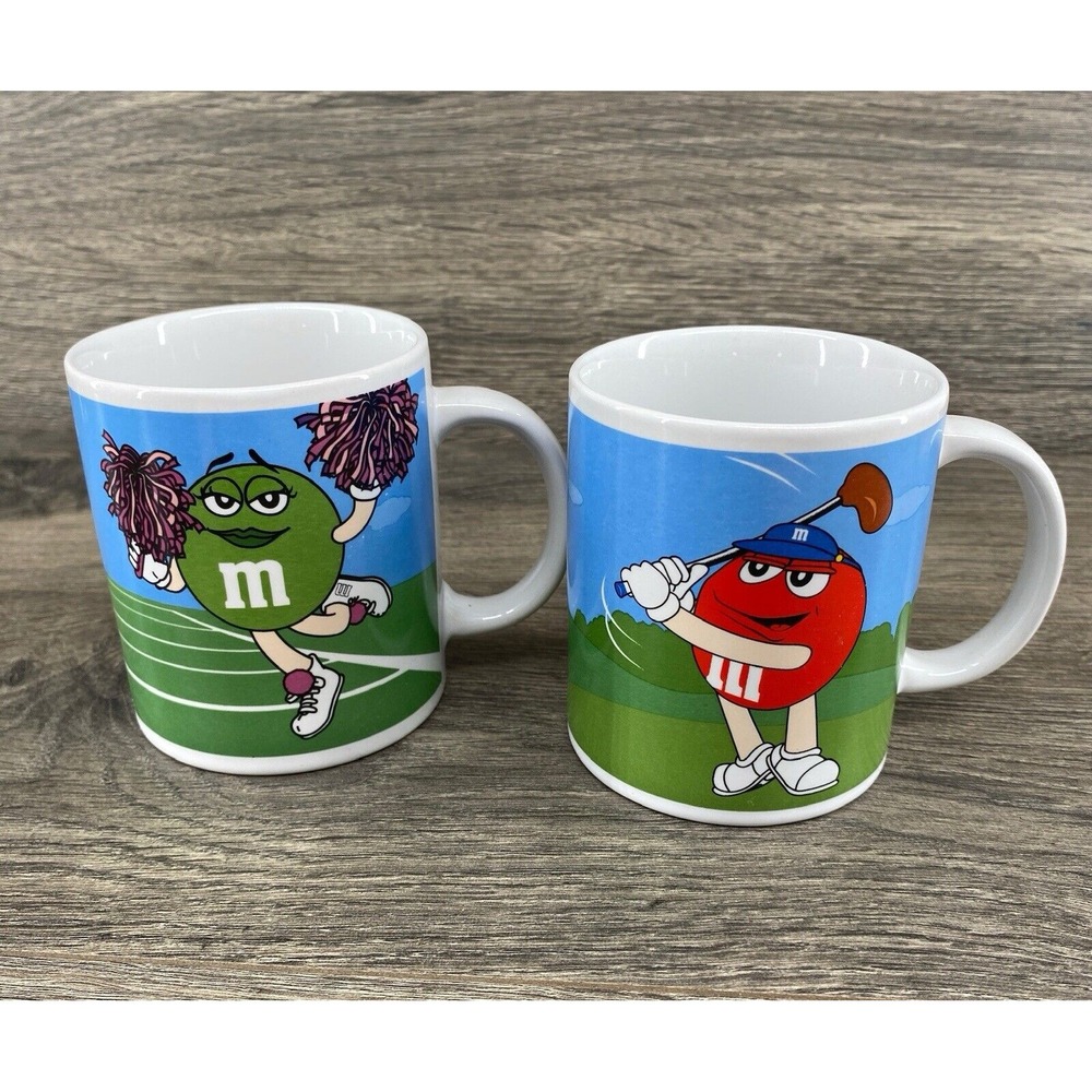 VTG M&M Sports Pair of Coffee Mugs Galerie Green‎ Red Golf Baseball Cheer